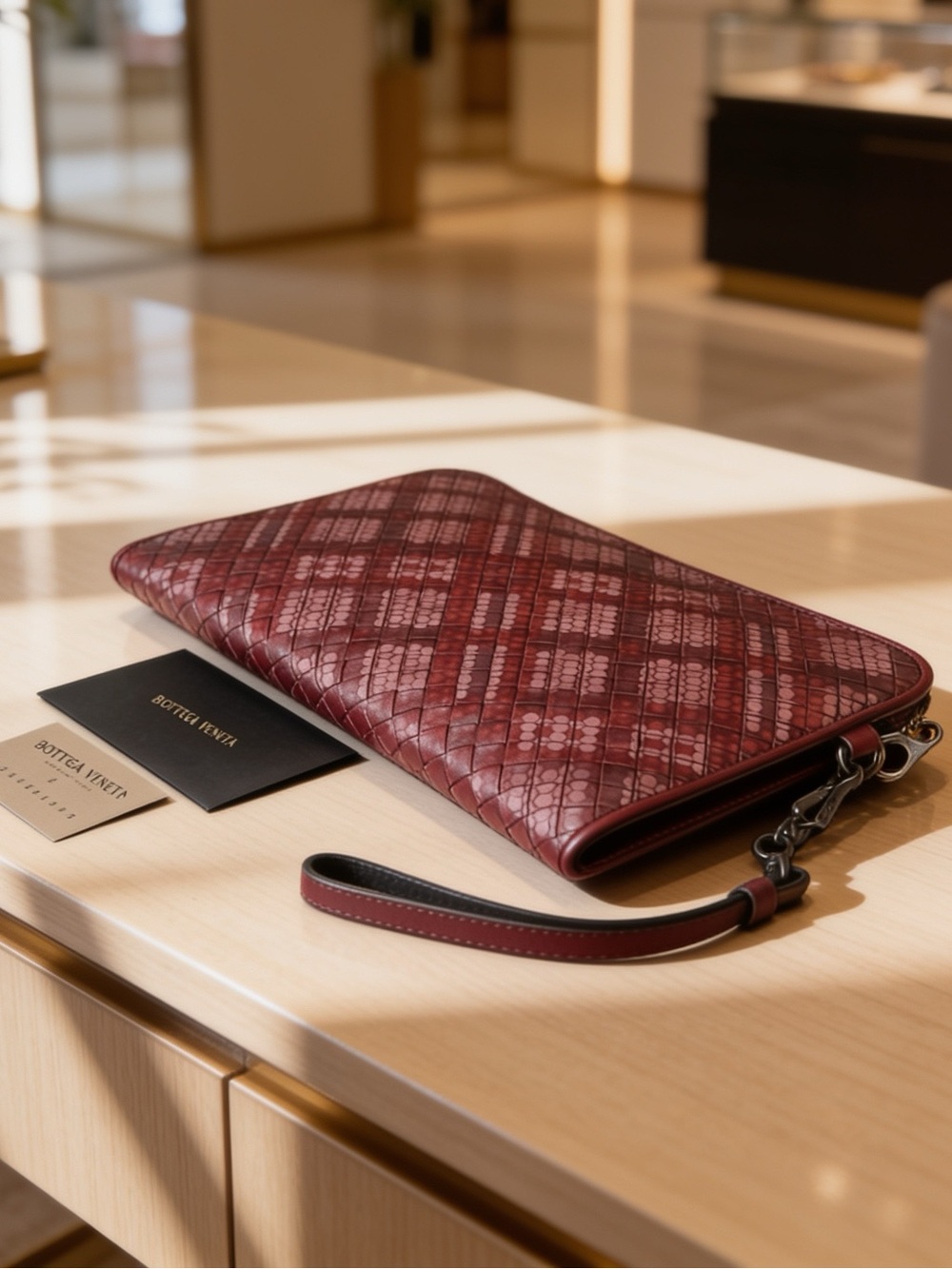 Bottega Veneta Red & Multicolor Leather Document Wristlet